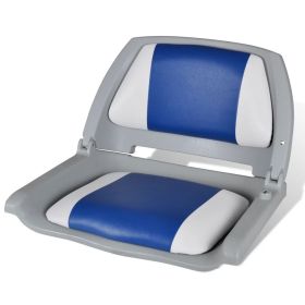 Boat Seat Foldable Backrest with Blue-white Pillow 16.1"x20.1"x18.9"